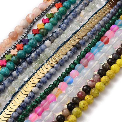 3 Strands Mixed Gemstone Beads Strands, Round & Cross & Oval, Mixed Shapes, Mixed Dyed and Undyed