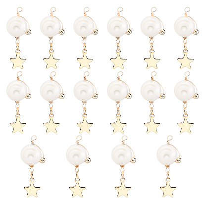 16Pcs Natural Cultured Freshwater Pearl Pendants, with 304 Stainless Steel Star Charms, Brass Beads and Copper Wire