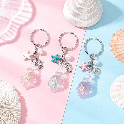 3 шт акриловые брелки, с разъемными кольцами из нержавеющей стали и подвесками из сплава, формы раковины, цвет нержавеющей стали