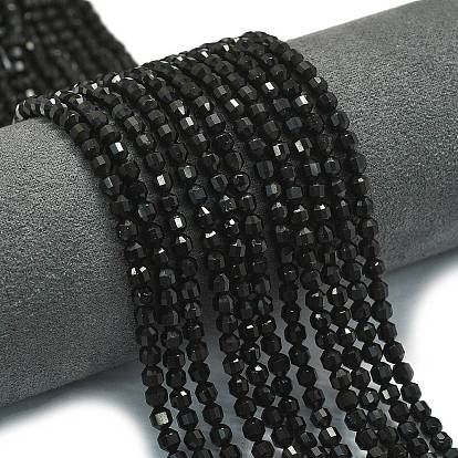 Природные обсидиана бисер нитей, энергетическая призматическая огранка с двойными концами бусины, граненые двухконусные