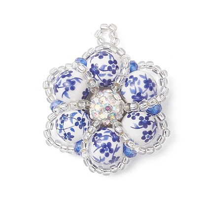 Керамические изделия ручной работы из фарфора с печатным рисунком и подвесками из стекла в форме семян., 