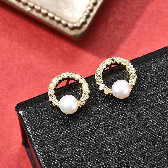 925 серьги-гвоздики из стерлингового серебра с прозрачным кубическим цирконием, с имитацией жемчужины из ракушки