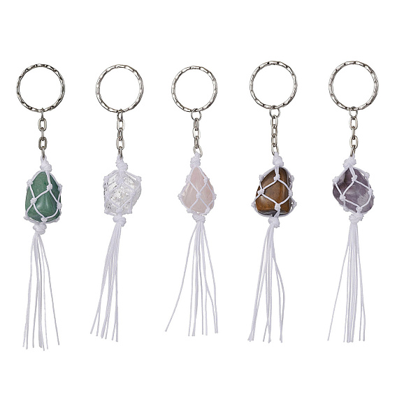 Нейлоновый мешочек, брелок с держателем из натуральных драгоценных камней, с железным кольцом для ключей