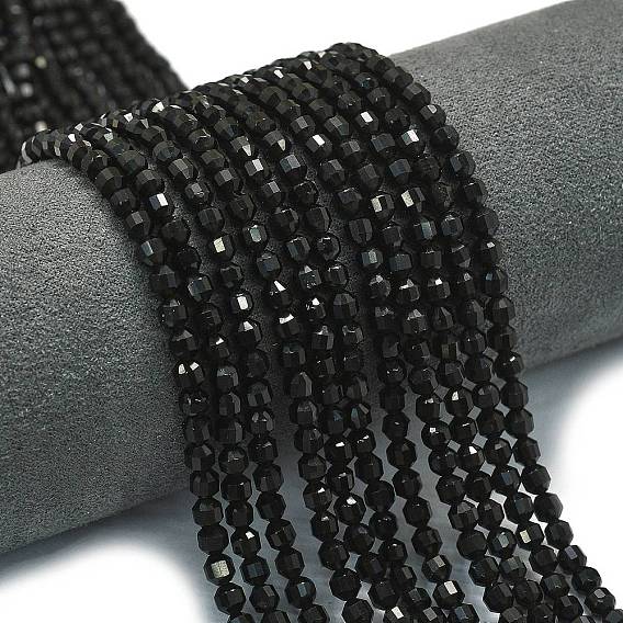 Природные обсидиана бисер нитей, энергетическая призматическая огранка с двойными концами бусины, граненые двухконусные