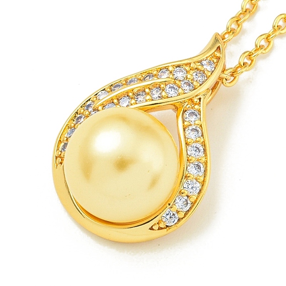 Ионное покрытие (ip) 304 ожерелья-цепочки из нержавеющей стали, латунные прозрачные кубические цирконии ожерелья в форме слезы подвеска, с имитацией жемчуга