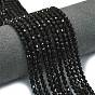 Природные обсидиана бисер нитей, энергетическая призматическая огранка с двойными концами бусины, граненые двухконусные