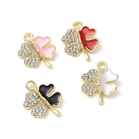 Alloy Enamel Connector Charms, Clover Links, with Crystal Rhinestone, Light Gold, Cadmium Free & Lead Free