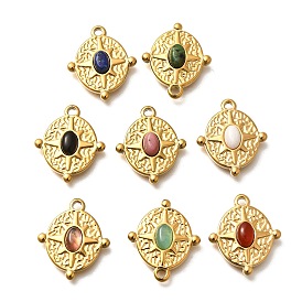 Природные каменные смешанные подвески, 304 овал из нержавеющей стали с подвесками в виде звезд, ионное покрытие (ip), реальный 18 k позолоченный, смешанные окрашенные и неокрашенные