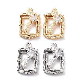 Rack Plating Brass Micro Pave Cubic Zirconia Pendants, Rectangle with Star