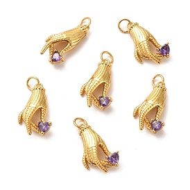Brass Micro Pave Lilac Cubic Zirconia Pendants, Long-Lasting Plated, Hand