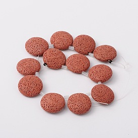 Natürlicher Lavasteinperlenstrang, gefärbt, Flachrund, 30x10 mm, Bohrung: 2 mm