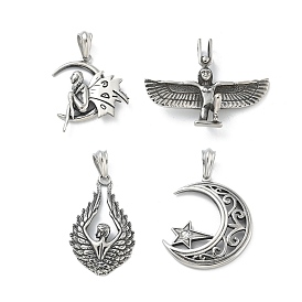 304 Stainless Steel Pendants, Retro Style, Antique Silver