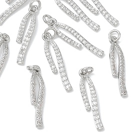 SHEGRACE Brass Clear Cubic Zirconia Pendants, Ribbon Charms, Cadmium Free & Lead Free & Nickel Free