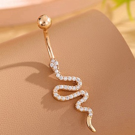 Кольца для живота с изогнутой штангой из змеиной латуни с микропаве из прозрачного кубического циркония
