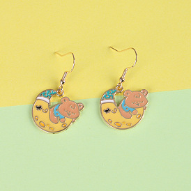 Cartoon Moon and Bear Ear Hooks: Fun Fashion Jewelry for Sleeping Beauties!