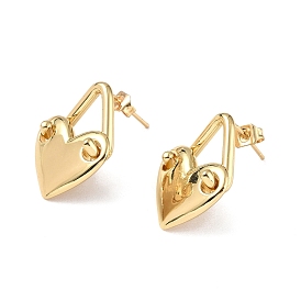 Brass Heart Padlock Stud Earrings for Women