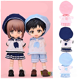 Cloth Doll Sailor Suit Navy School Uniform Set, with Skirt & Clothes & Hat, for American Girl Dolls Accessories