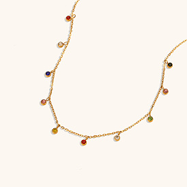 Collar colorido de la gota de agua del circón - joyería de circón con incrustaciones de acero inoxidable de moda simple