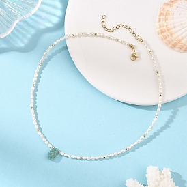 Collares con colgantes facetados en forma de lágrima de amazonita natural, Collares de perlas de arroz cultivadas de agua dulce naturales para mujer