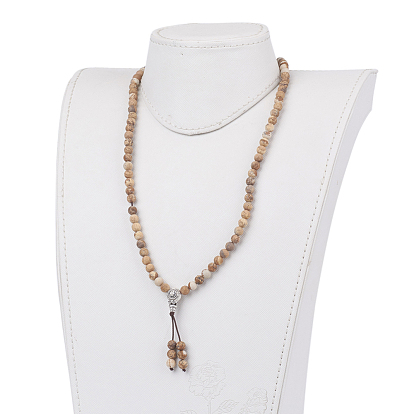 Biens à double usage, quatre boucles image naturelle jaspe envelopper des bracelets bouddhistes ou des colliers de perles, avec des sacs de jute, argent antique