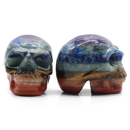 Chakra Halloween Natural Gemstone Carved Healing Skull Figurines, Reiki Energy Stone Display Decorations