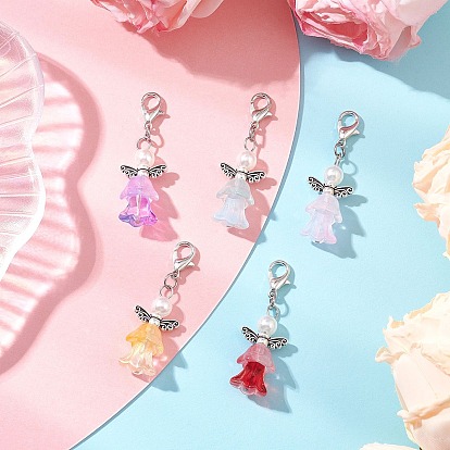 Подвеска в виде ангела из прозрачного стекла и пластика ABS с имитацией жемчуга, с цинковым сплавом застежками омаров коготь