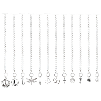 12 шт. 12 стильные стеклянные жемчужные бусы для свадебного торта для подружек невесты, Подвески в тибетском стиле для вечеринок с застежками-переключателями, стрекоза, бабочка, крона, дерево и знак мира