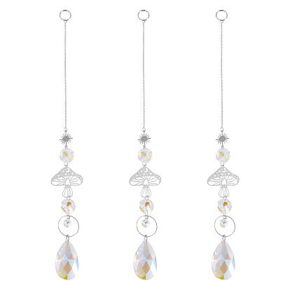 3шт 201 подвесные украшения из нержавеющей стали в форме гриба, стеклянные каплевидные кисточки-ловцы солнца для украшения сада на открытом воздухе