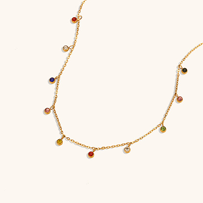 Colorful Zircon Water Drop Necklace - Simple Fashion Stainless Steel Inlaid Zircon Jewelry