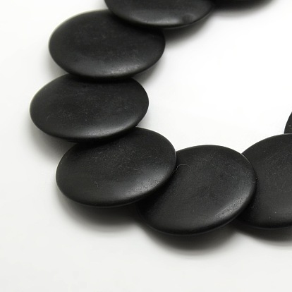 Natural Flat Round Black Stone Beads Strands, 30x5mm, Hole: 1mm, about 17pcs/strands, 15