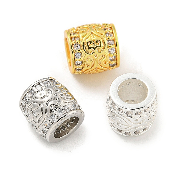 Реечное покрытие латунь микро паве прозрачный кубический цирконий европейские бусины, бусины с большим отверстием, долговечный, без свинца и без кадмия, колонка