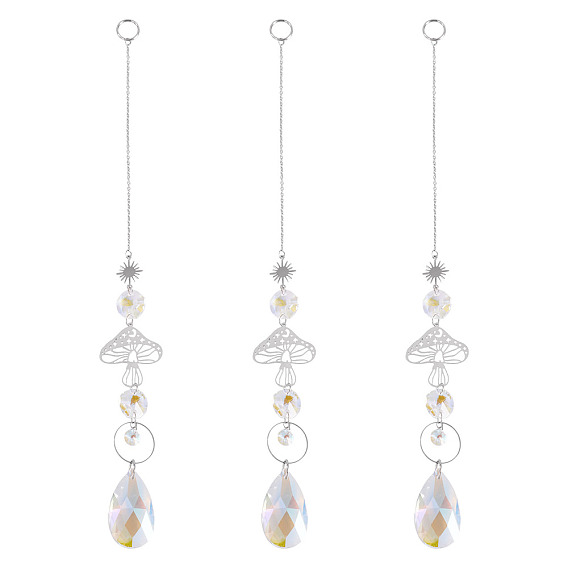 3шт 201 подвесные украшения из нержавеющей стали в форме гриба, стеклянные каплевидные кисточки-ловцы солнца для украшения сада на открытом воздухе