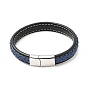 Cowhide Braided Flat Cord Bracelet with 304 Stainless Steel Magnetic Clasps, Gothic Jewelry for Men Women