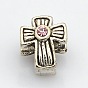 Cross Antique Silver Tone Alloy Rhinestone Beads, Large Hole Beads, 11x9x8mm, Hole: 4mm