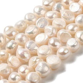 Natural Cultured Freshwater Pearl Beads Strands, Two Sides Polished, Grade 3A