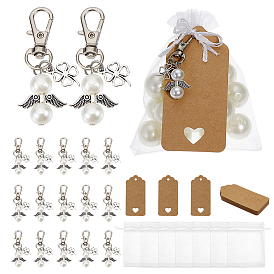 30шт. подвесные украшения в виде ангела из сплава и искусственного жемчуга, с карабинами из сплава и подарочными пакетами из органзы, а также бумажными карточками., белые