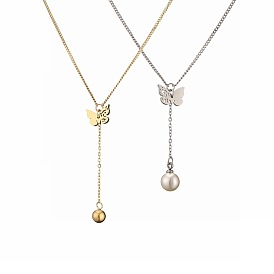 Stylish Butterfly Pendant Necklace - Titanium Steel, Minimalist, Fashionable, Versatile, Collarbone.