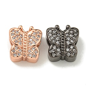 Rack Plating Brass Micro Pave Clear Cubic Zirconia Beads, Long-Lasting Plated, Lead Free & Cadmium Free, Butterfly