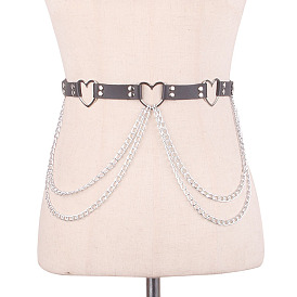 Цепочка из сплава в форме сердца с кисточками из искусственной кожи на талии, платина