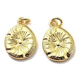 Rack Plating Brass Pendants, with Jump Ring, Lead Free & Cadmium Free, Long-Lasting Plated, Teardrop with Flower Charm