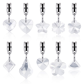 30шт 10 стили стеклянные европейские подвески-шармы, со сплавочной фурнитурой, разнообразные, платина