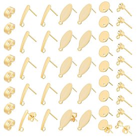 32Pcs 4 Styles Oval & Flat Round 304 Stainless Steel Stud Earring Findings, with Ear Nuts, Earring Backs