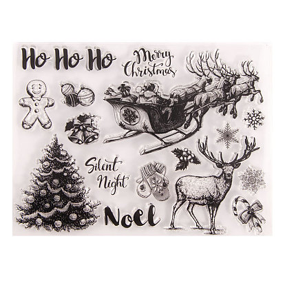 Clear Silicone Stamps, for DIY Scrapbooking, Photo Album Decorative, Cards Making, Stamp Sheets, Gingerbread Man & Christmas Tree & Reindeer/Stag
