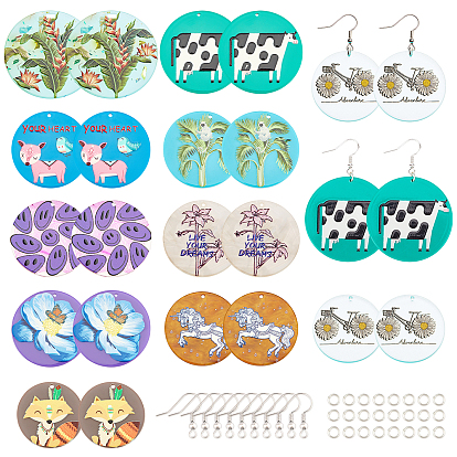 Kits de fabricación de pendientes colgantes de bricolaje, incluyendo 20 piezas 10 colgantes de acrílico estilo, 30 piezas de ganchos de hierro para pendientes y 40 piezas de anillos de salto