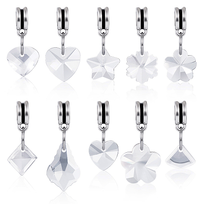 30шт 10 стили стеклянные европейские подвески-шармы, со сплавочной фурнитурой, разнообразные, платина