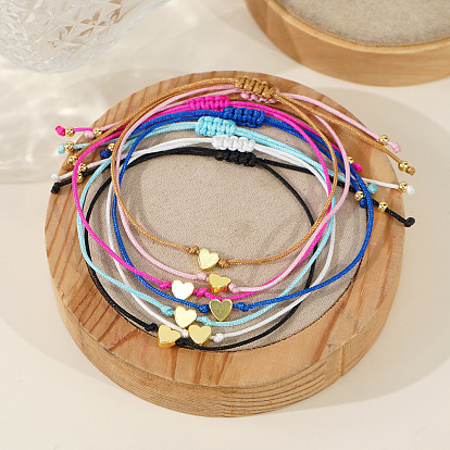 Регулируемые браслеты из плетеного полиэстерного шнура ко Дню святого Валентина, латунный кулон в форме сердца для женщин