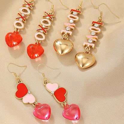 Серьги-подвески из сплава и эмали, с использованием смолы и ЦКБ, сердце