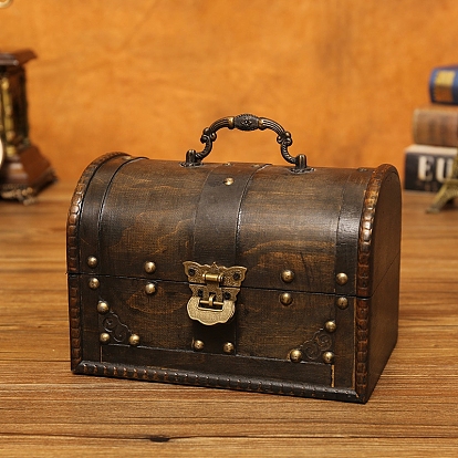 Cajas organizadoras de almacenamiento de joyería de madera retro rectangular con asa, cofre del tesoro para pendientes, Anillos, 