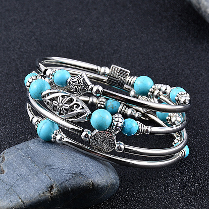 Turquoise Wrap Bracelet - Natural Stone Beads, Multi-layered, Handmade.