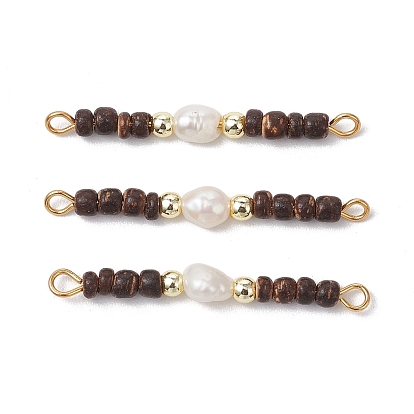 Подвески-шармы из натурального культивированного пресноводного жемчуга, синтетического немагнитного гематита и натурального кокоса в форме рондель, с 304 фурнитурой из нержавеющей стали